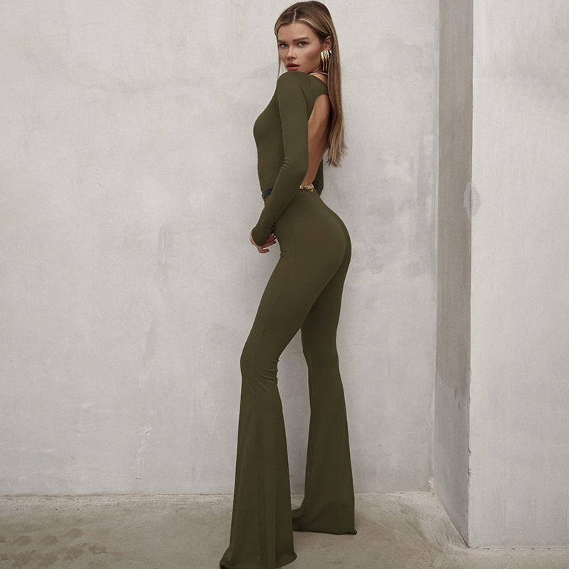 Damen Figurbetonter Jumpsuit mit offener Rückenpartie und weitem Bein Drune