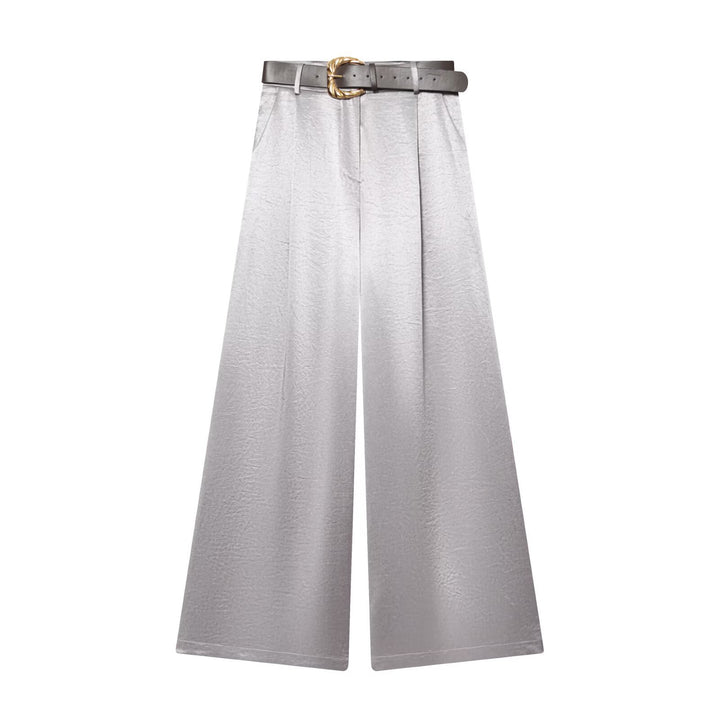 Damen High‑Waist Palazzo‑Hose mit Leoparden‑Print, weitem Bein und Ziergürtel Drune