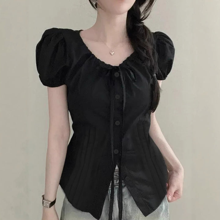 Damen Elegantes Blusenoberteil mit Rüschendetails und taillierter Silhouette Drune