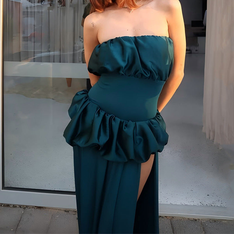 Damen Elegantes Maxikleid mit schulterfreier Silhouette und seitlichem Schlitz Drune