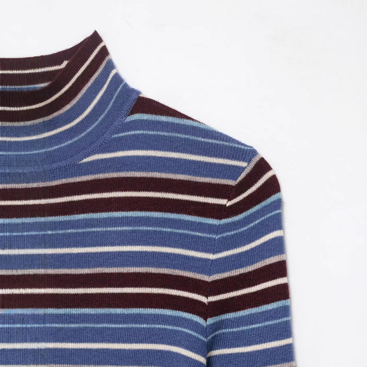 Damen Gestreifter Feinstrick-Rollkragenpullover mit schmaler Rippenstruktur Drune