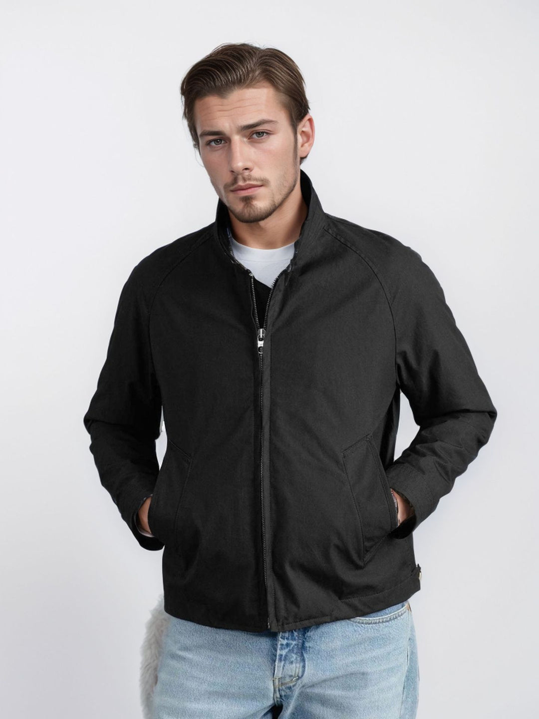 Herren lässige Übergangsjacke mit Stehkragen und praktischen Taschen Drune
