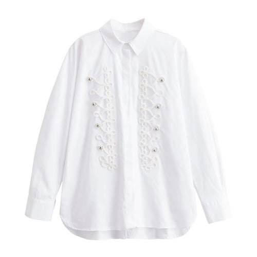 Damen Bluse mit dekorativen Froschverschlüssen und Zierkordeln Drune
