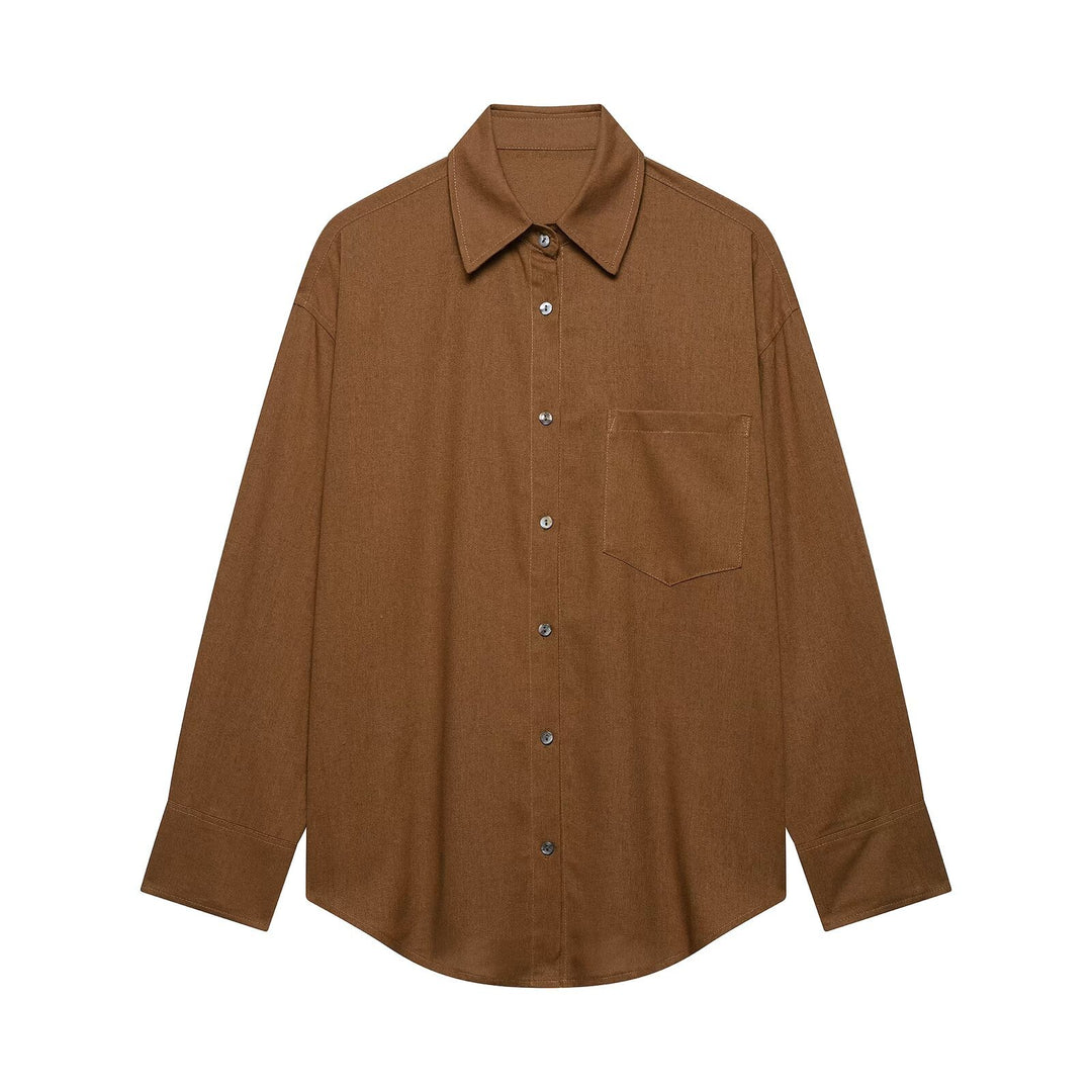 Damen Oversize Hemdbluse mit Brusttasche und überschnittenen Schultern Drune