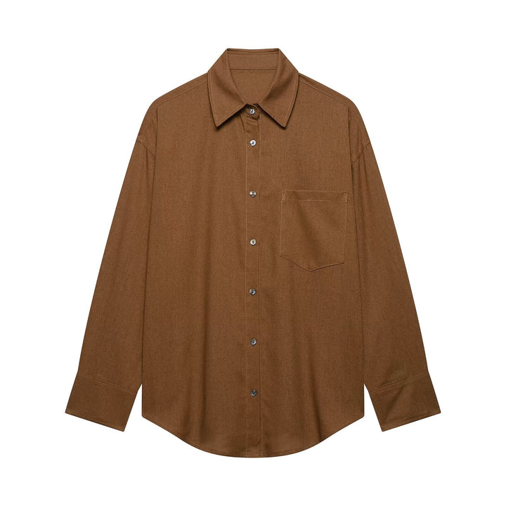 Damen Oversize Hemdbluse mit Brusttasche und überschnittenen Schultern Drune