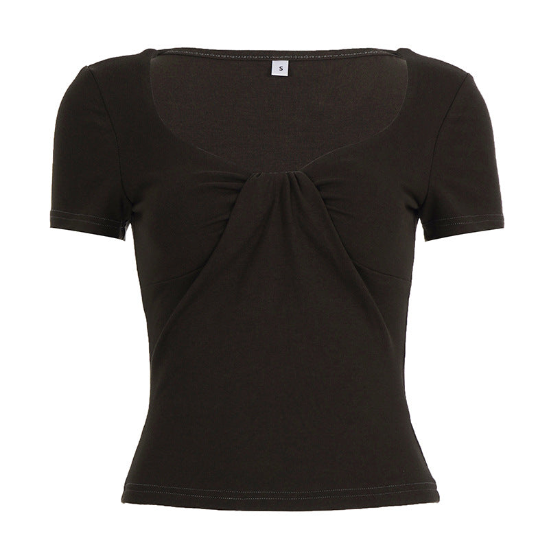 Damen figurbetontes T-Shirt mit Knotendetail Drune