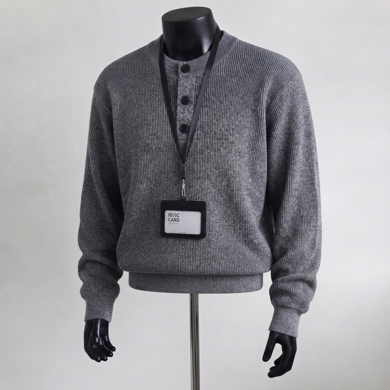 Herren Grobstrickpullover mit Knopfleiste Drune