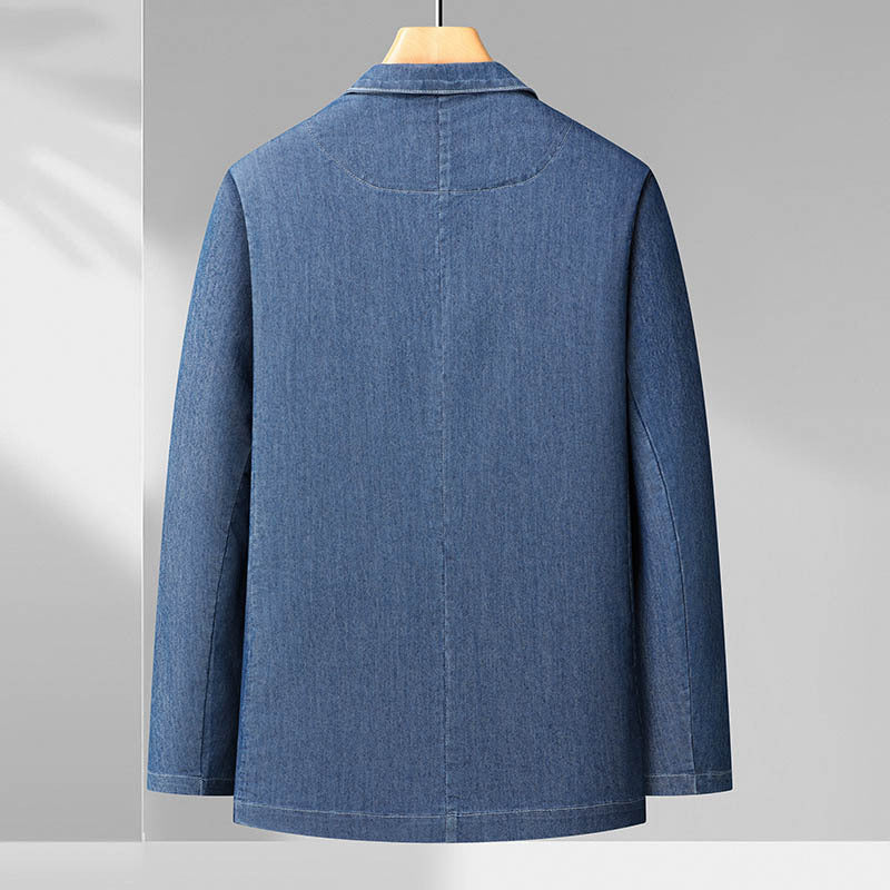 Herren Leichter Jeansblazer im Casual-Sakko-Stil, ungefüttert mit aufgesetzten Taschen Drune