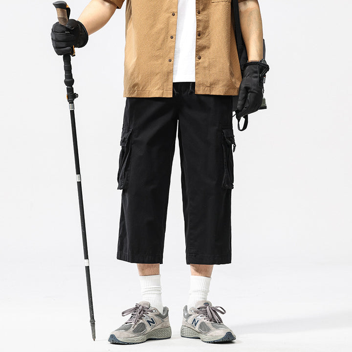 Herren halblange Utility-Cargohose aus Baumwoll-Twill mit weitem Bein und Multifachtaschen Drune