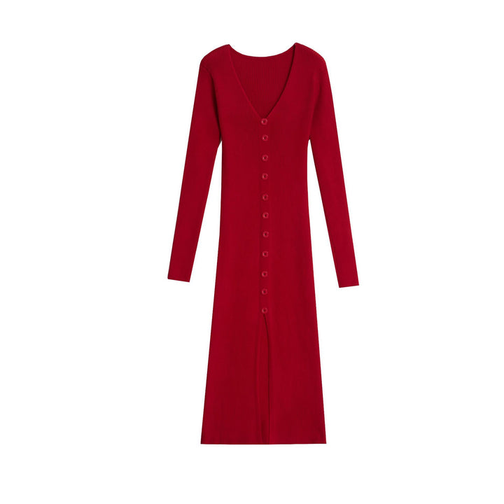 Damen Strickkleid mit fein strukturierter Rippoptik und eleganten Knopfdetails Drune