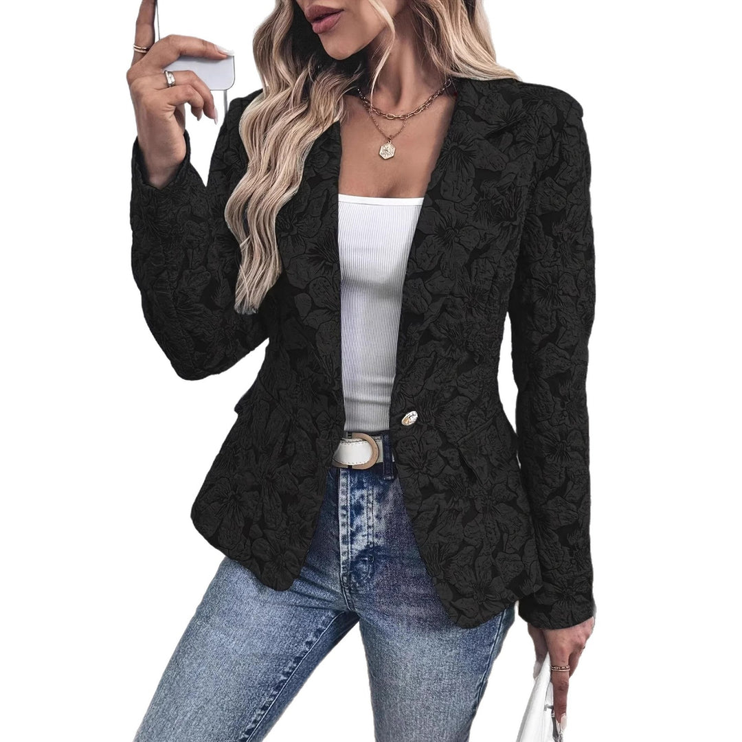 Damen Taillierter Jacquard-Blazer mit floralem Reliefmuster Drune