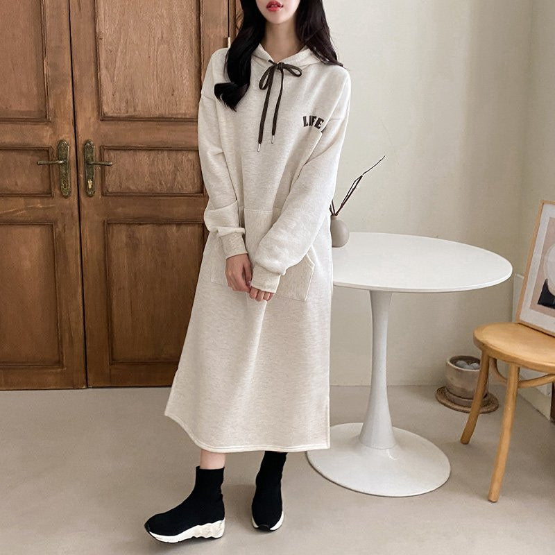 Damen Cozy Hoodie-Kleid mit großflächigem Print und bequemen Schnitt Drune