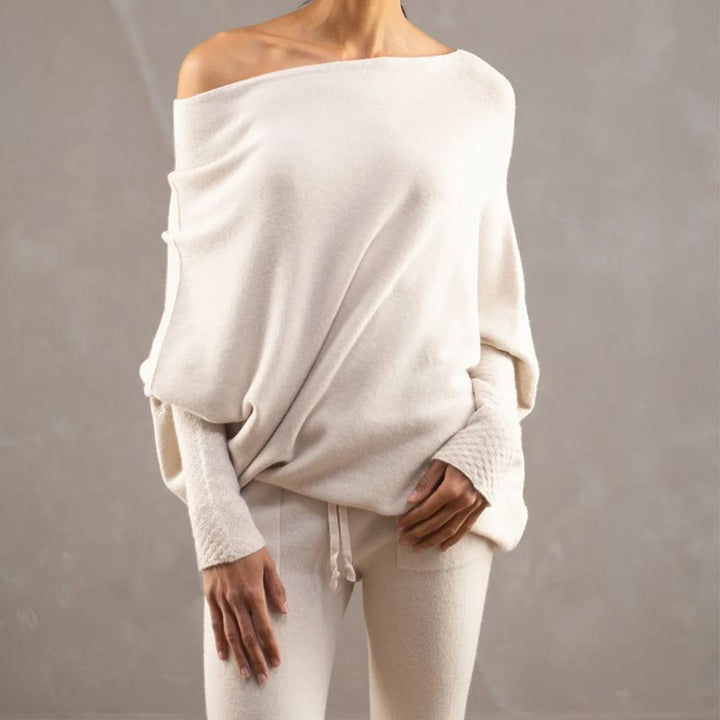 Damen lässiger Oversized Pullover mit Schulterfreies Design Drune