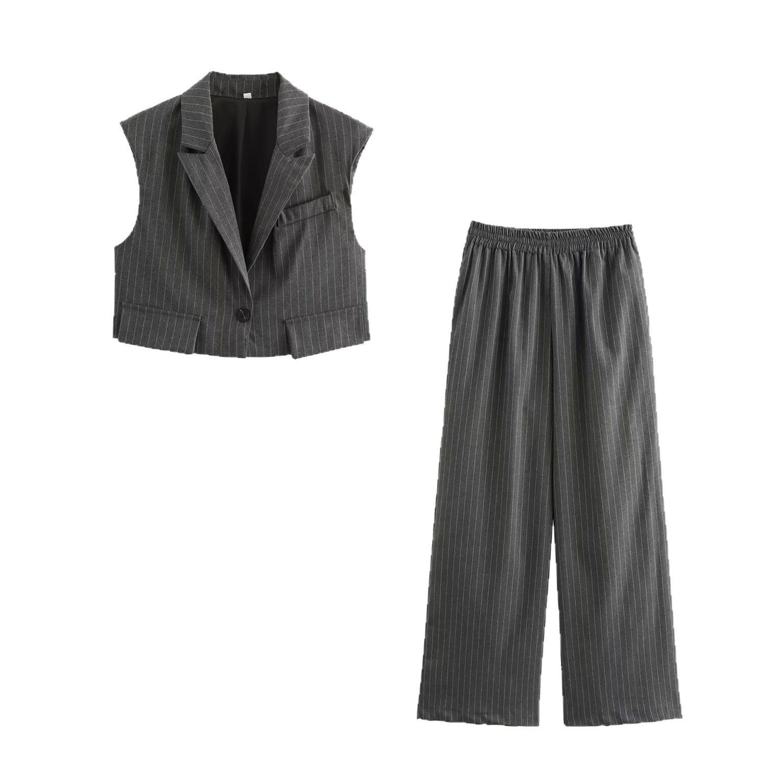 Damen weite Business-Hose mit elastischem Bund und feinen Streifen Drune