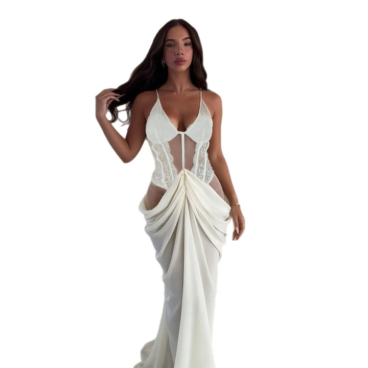 Damen elegantes Hochzeitskleid mit raffinierten Spitzenakzenten und fließendem Schnitt Drune