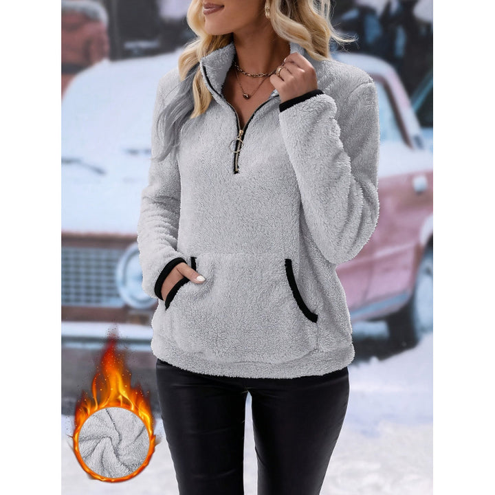 Damen Weicher Teddy-Pullover im lässigen Look mit halben Reißverschluss Drune
