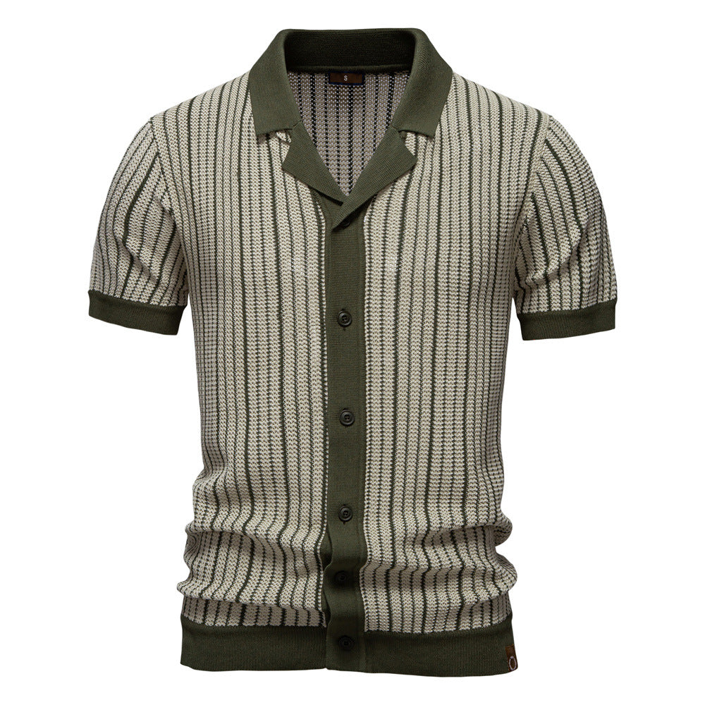 Herren Kurzarm-Designerhemd mit strukturiertem Muster und modernem Kragen Drune
