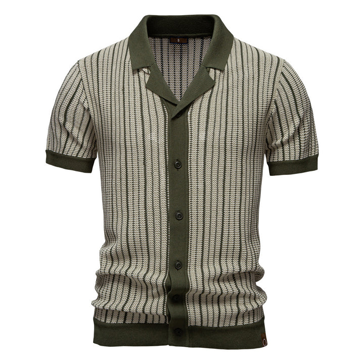 Herren Kurzarm-Designerhemd mit strukturiertem Muster und modernem Kragen Drune