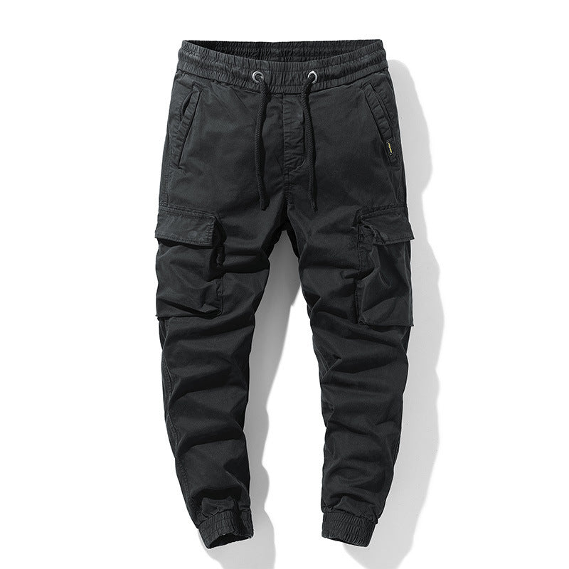 Herren Stretch-Canvas Cargo-Jogger mit elastischem Bund, Multifach-Taschen und Kordelzug Drune