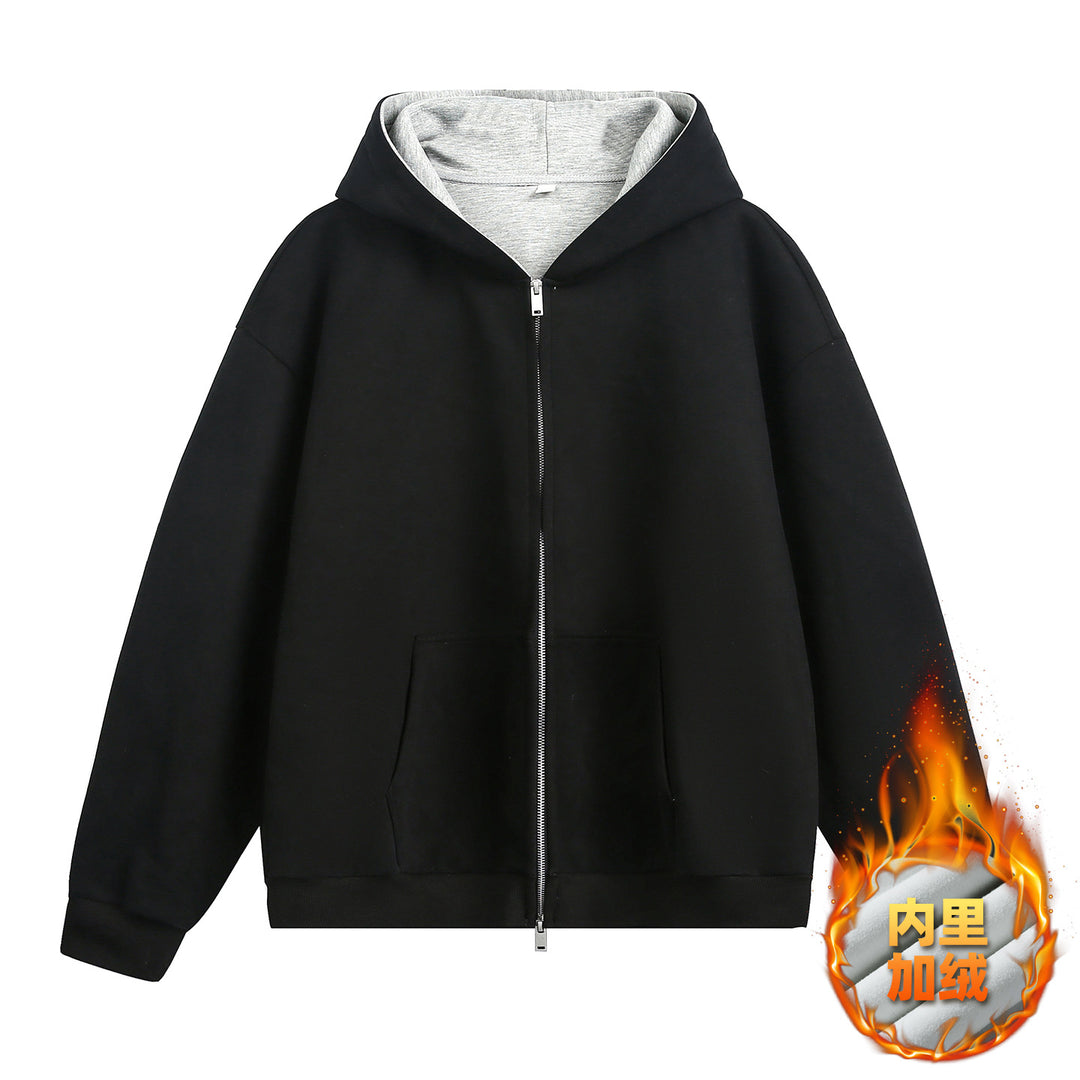 Unisex Oversize-Kapuzenjacke mit kontrastiertem Innenfutter und tiefer Kängurutasche Drune
