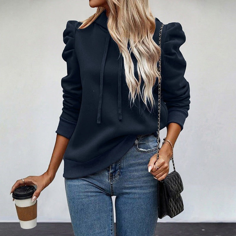 Damen Modischer Kapuzenpullover mit Puffärmeln Drune