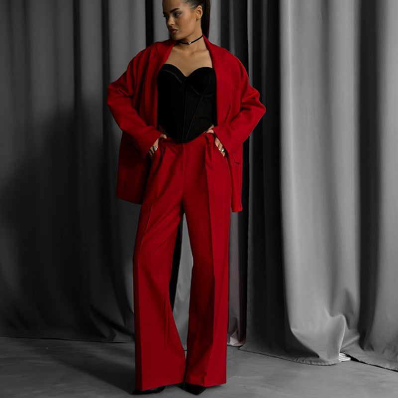 Damen elegantes Zweiteiler-Set mit oversized Blazer und weiter Hose Drune