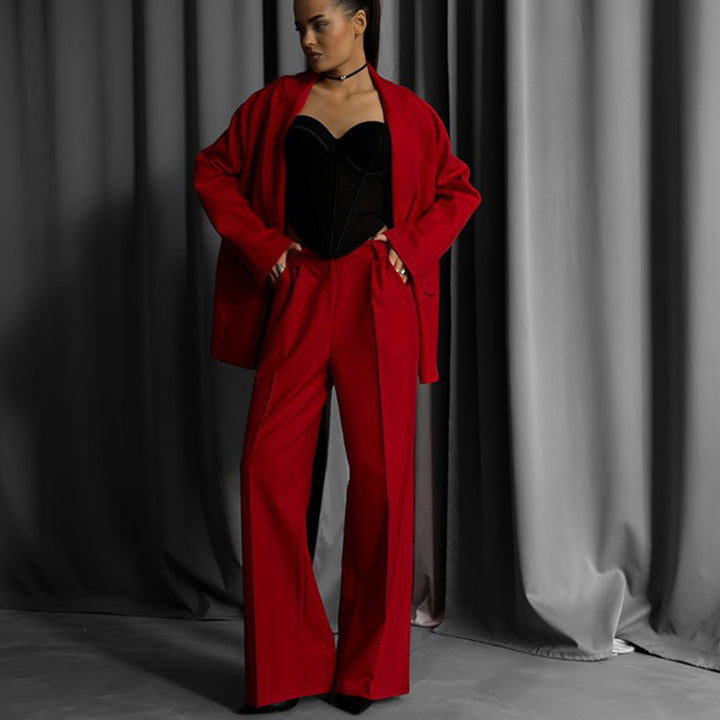 Damen elegantes Zweiteiler-Set mit oversized Blazer und weiter Hose Drune
