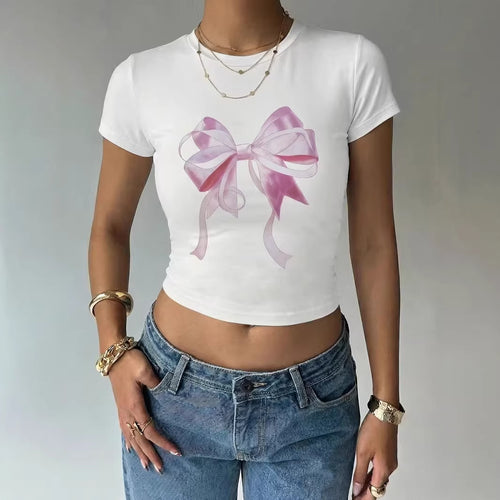 Damen Crop-Top mit zartem Schleifenmotiv Drune