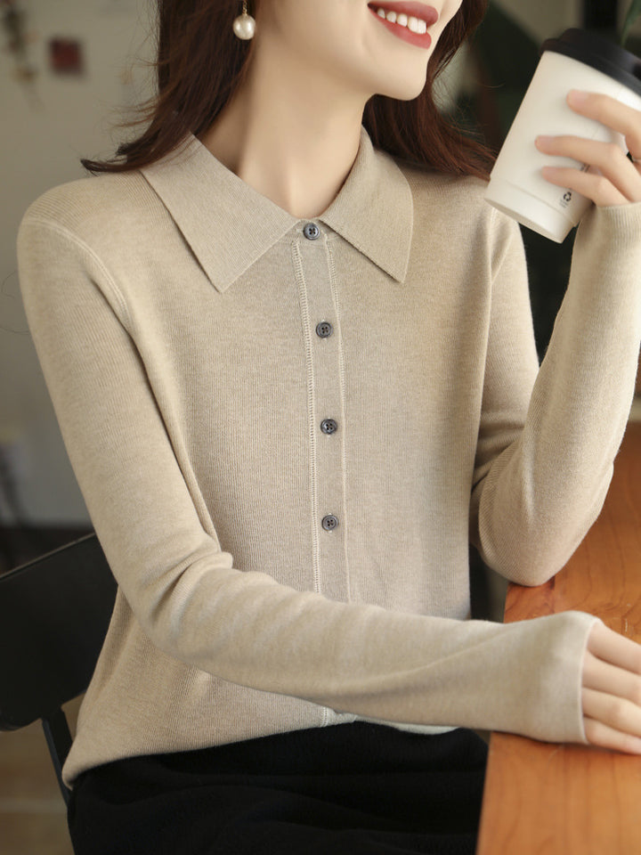 Damen Leichter Feinstrick-Cardigan mit Polokragen und durchgehender Knopfleiste Drune