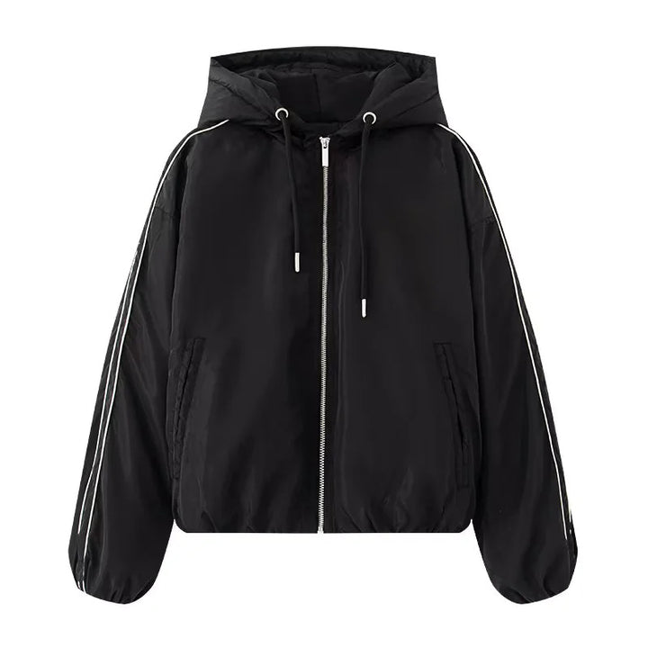 Damen nan leichte Kapuzen-Bomberjacke mit Kontraststreifen, elastischem Saum und praktischen Eingrifftaschen Drune