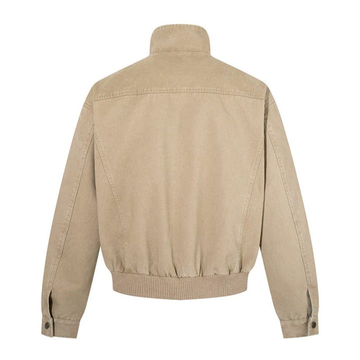 Herren Kurz geschnittene Utility-Bomberjacke aus Baumwoll-Canvas mit Stehkragen, verdeckter Druckknopfleiste und geripptem Saum Drune