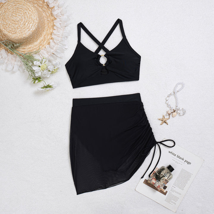 Damen Modischer Bikini mit transparentem Wickelrock Drune