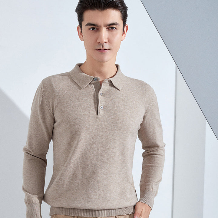 Herren Feiner Langarm-Poloshirt aus Feinstrick mit 3‑Knopf‑Leiste und schmaler Passform Drune