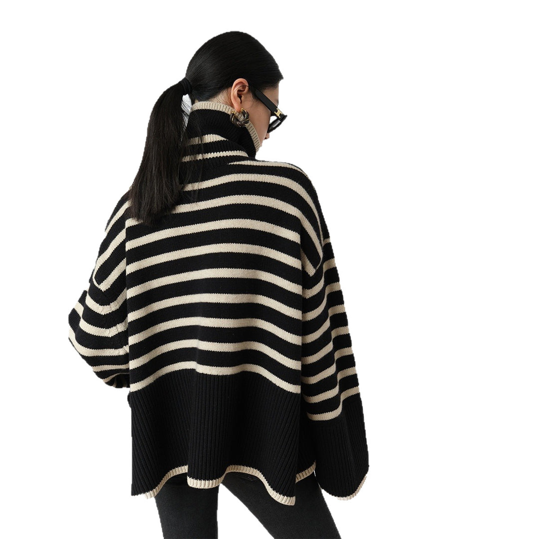 Damen Grob gestrickter Rollkragenpullover mit maritimem Streifenmuster und lässigem Schnitt Drune