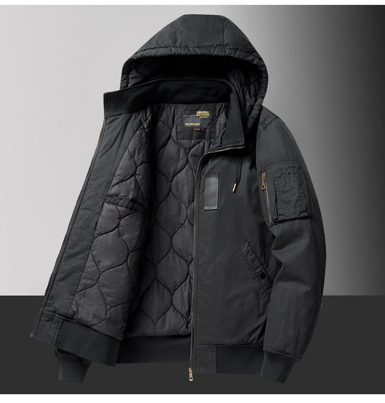 Herren  Kapuzen Stepp Thermal Bomberjacke mit Utility-Tasche an den Ärmeln und gerippten Besätzen Drune