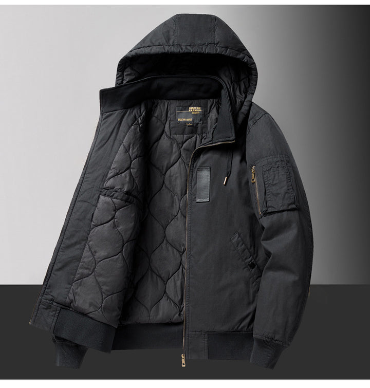 Herren  Kapuzen Stepp Thermal Bomberjacke mit Utility-Tasche an den Ärmeln und gerippten Besätzen Drune