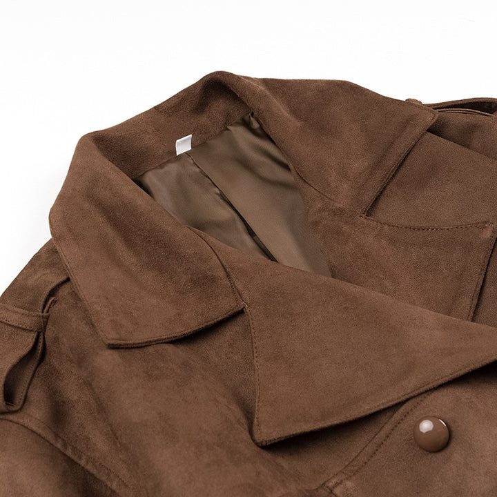 Damen nan taillierter veganer Trenchcoat mit Schalkragen, Bindegürtel und Schulterriegeln Drune