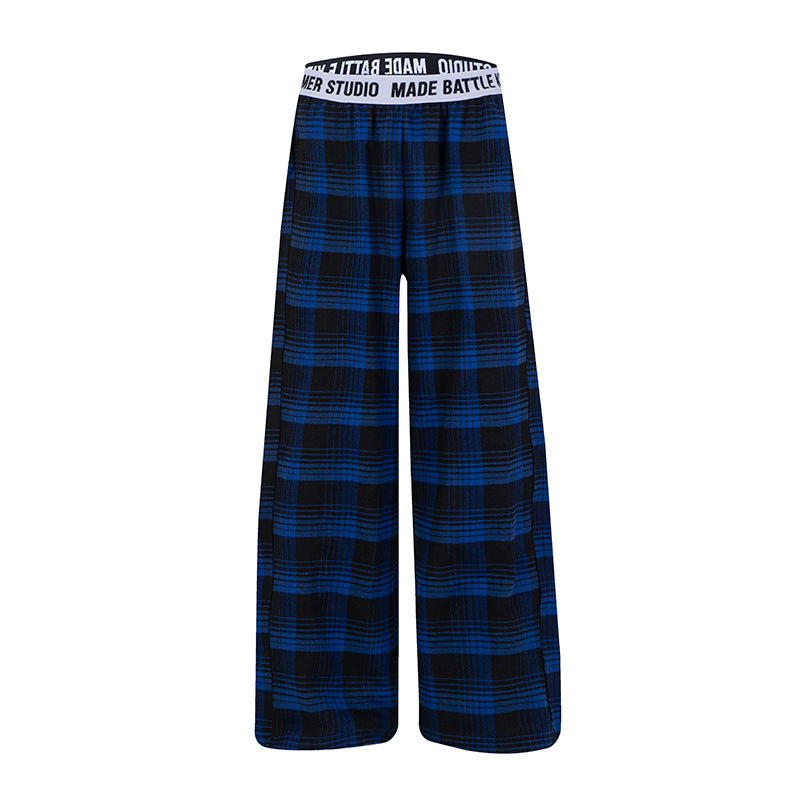 Damen Weite Lounge-Hose mit Karomuster und elastischem Logobund Drune
