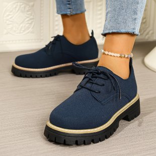 Damen Plateau-Schnürer im Oxford-Stil mit Velours-Optik und profilierter Gummisohle Drune