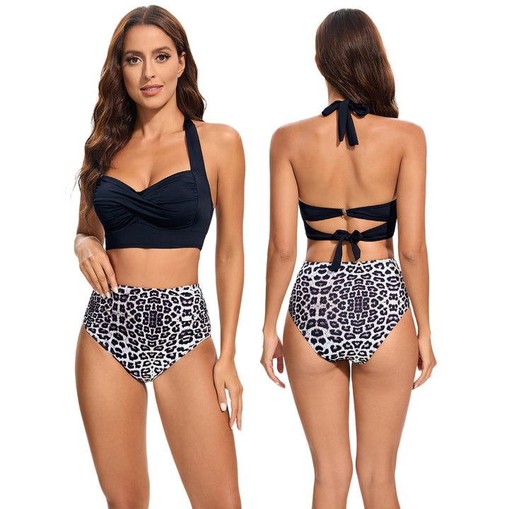 Damen Hochtailliertes Bikini-Set mit gepolstertem Top und Leopardendesign Drune