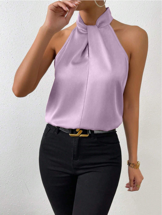 Damen Elegantes Top mit drapiertem U-Ausschnitt und High-End Satinfinish Drune