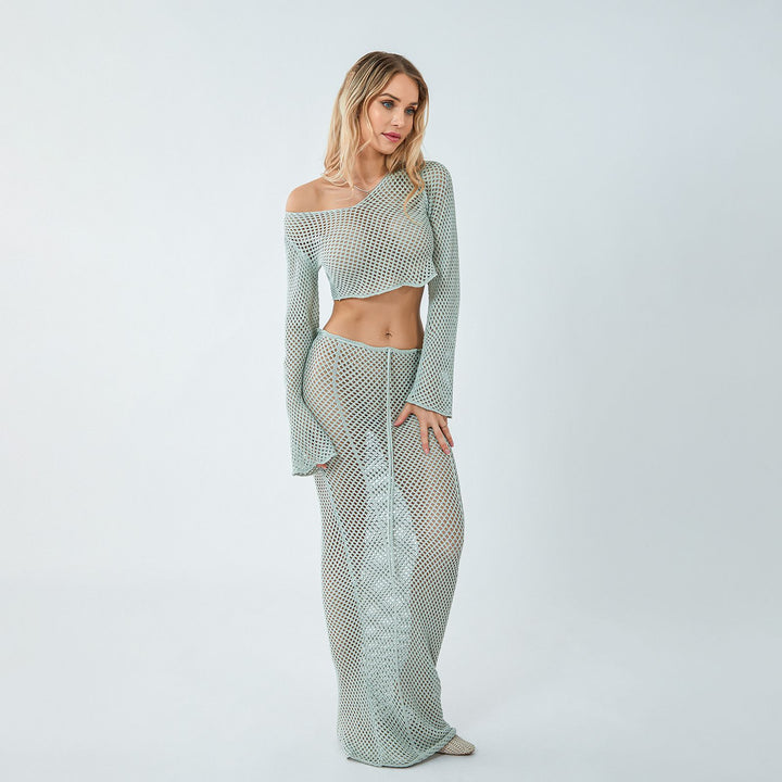 Damen Netzkleid mit langem Schnitt und stylishen Rüschen Drune