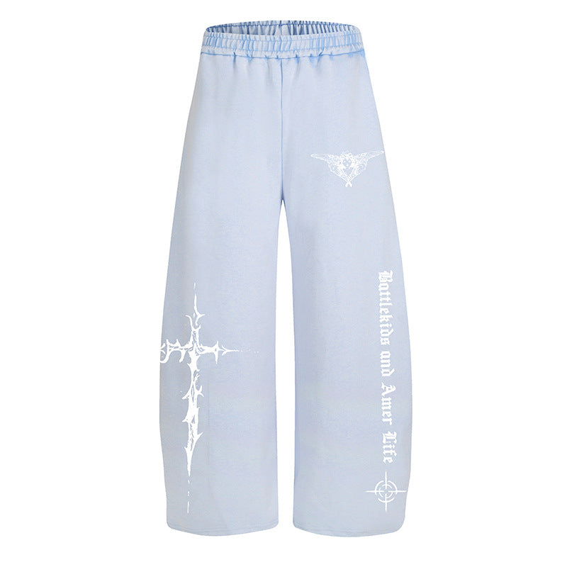 Damen Weite Lounge-Hose im Palazzo-Stil mit Elastikbund und Gothic-Print Drune