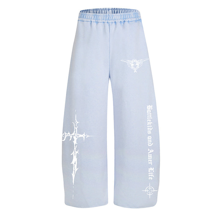 Damen Weite Lounge-Hose im Palazzo-Stil mit Elastikbund und Gothic-Print Drune