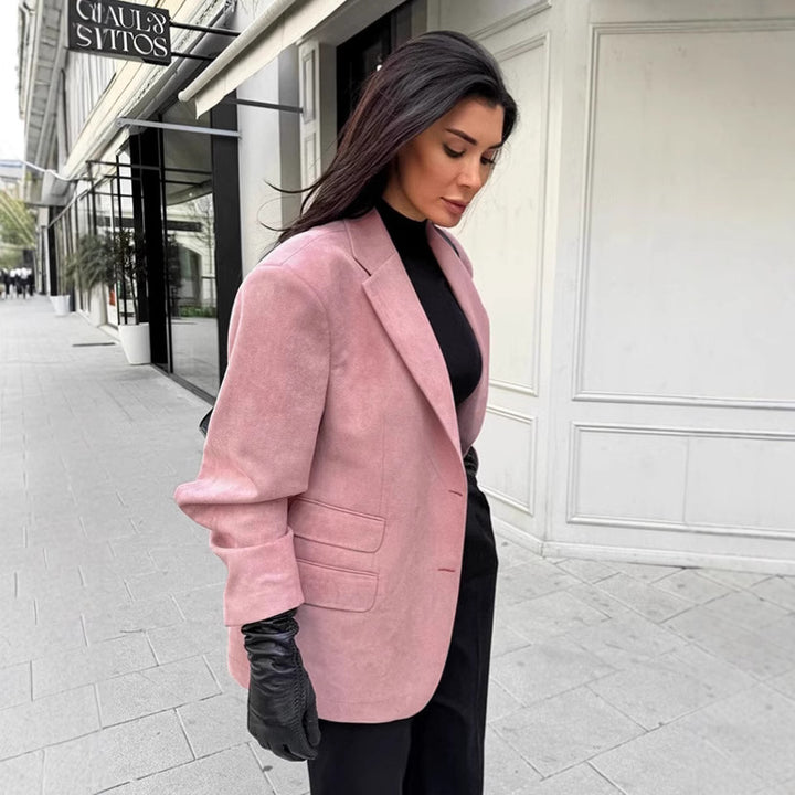 Damen Eleganter Oversized Blazer aus feinem Wildlederimitat Drune