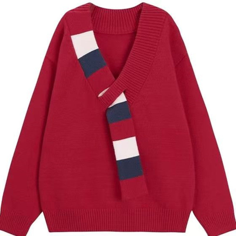 Damen lässiger Pullover mit strukturiertem V-Ausschnitt und oversized Schnitt Drune