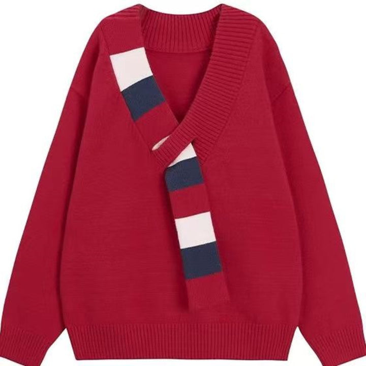 Damen lässiger Pullover mit strukturiertem V-Ausschnitt und oversized Schnitt Drune