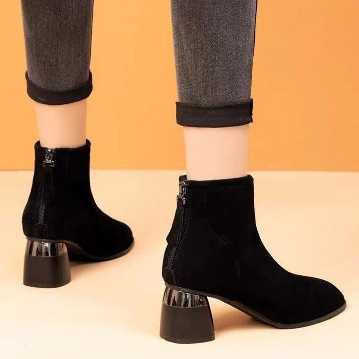 Damen Elegante Veloursleder Stiefeletten Drune