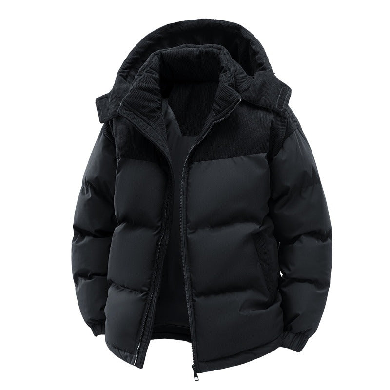 Herren wattierte Steppjacke mit hoher Kapuze, Cotelé-Schulterpaneelen und Zwei-Wege-Reißverschluss Drune