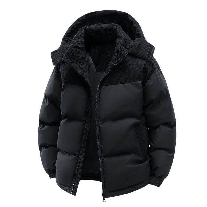 Herren wattierte Steppjacke mit hoher Kapuze, Cotelé-Schulterpaneelen und Zwei-Wege-Reißverschluss Drune